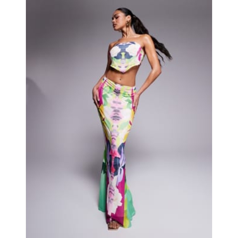 AFRM Tegan mesh maxi skirt in tropical print – part of a set