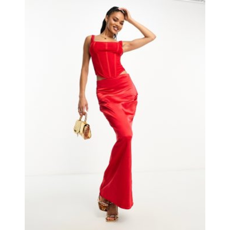 Aria Cove maxi bodycon fishtail skirt in red – part of a set