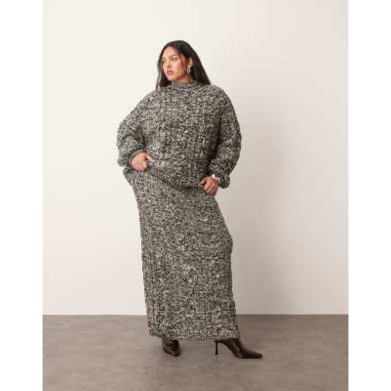 ARRANGE Curve cable knit column midi skirt in black and white – part of a set