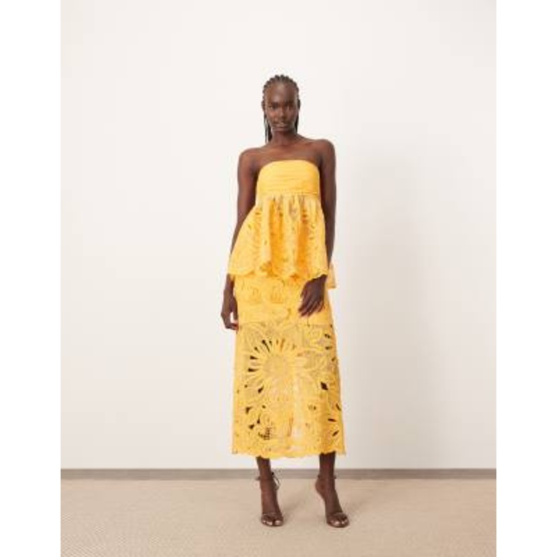 ARRANGE floral cornelli bandeau top and column midi skirt set in mandarin