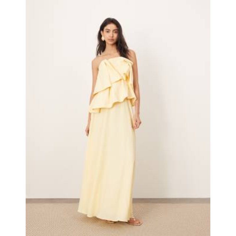 ARRANGE origami corset bodice maxi dress with soft skirt in buttermilk