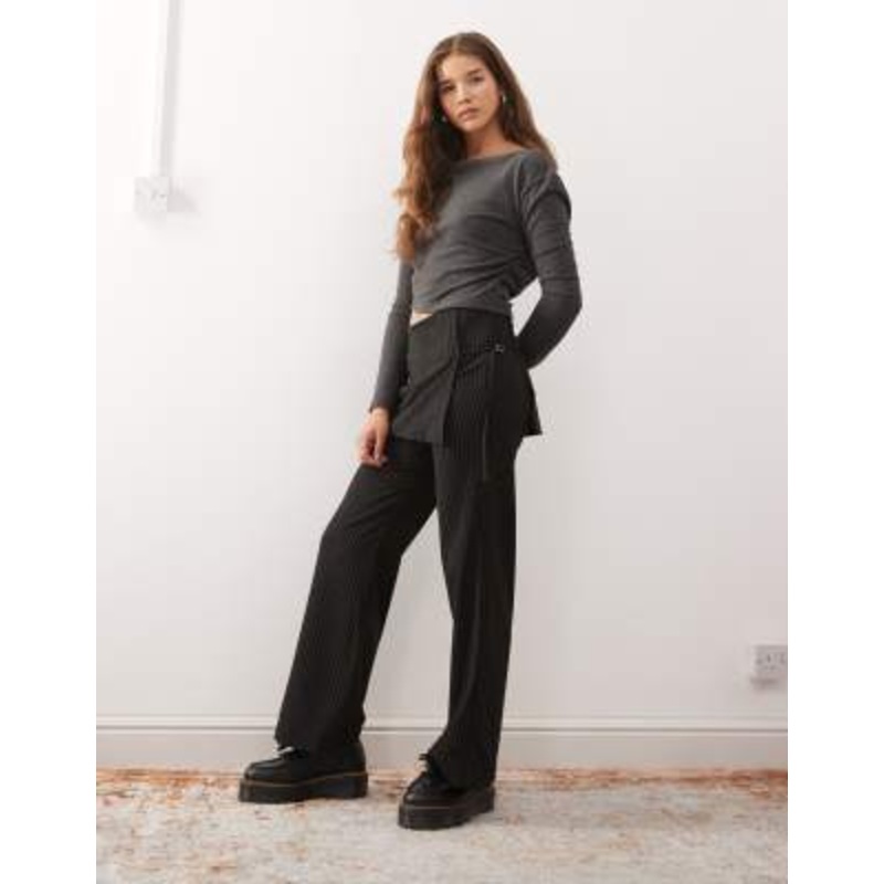 COLLUSION side tie skirt pants in pinstripe