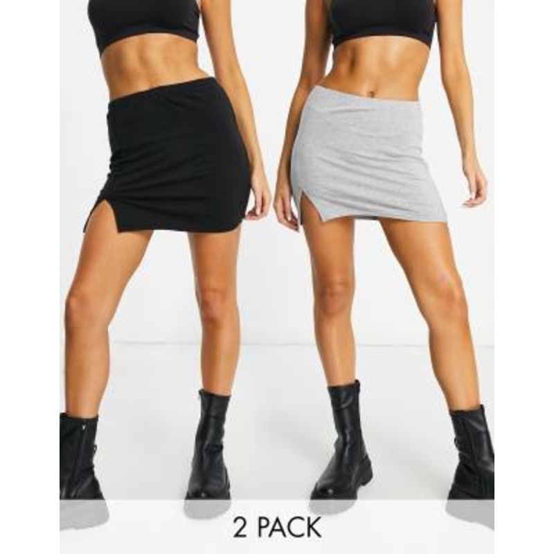 Daisy Street 2 pack jersey micro mini skirts in gray heather & black