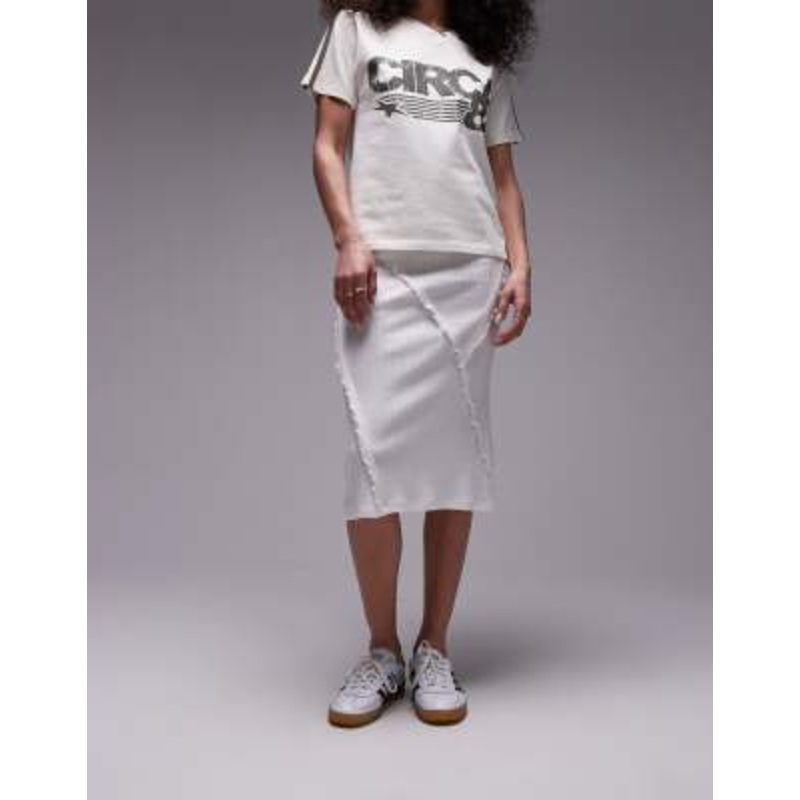 Topshop pointelle 90s length ruffle trim skirt in white
