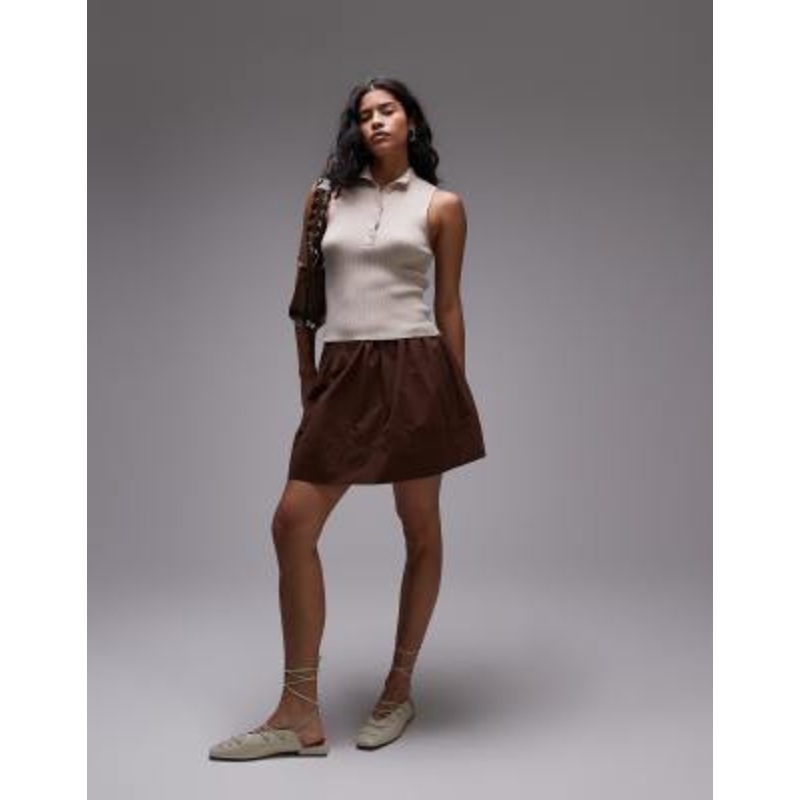 Topshop poplin mini skirt in chocolate