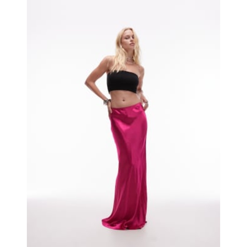 Topshop satin bias maxi skirt in pink