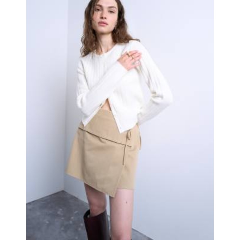 Topshop wrap tailored mini skirt in taupe