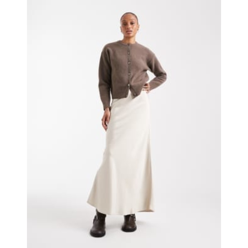 Vero Moda Tall satin bias cut midi skirt in stone