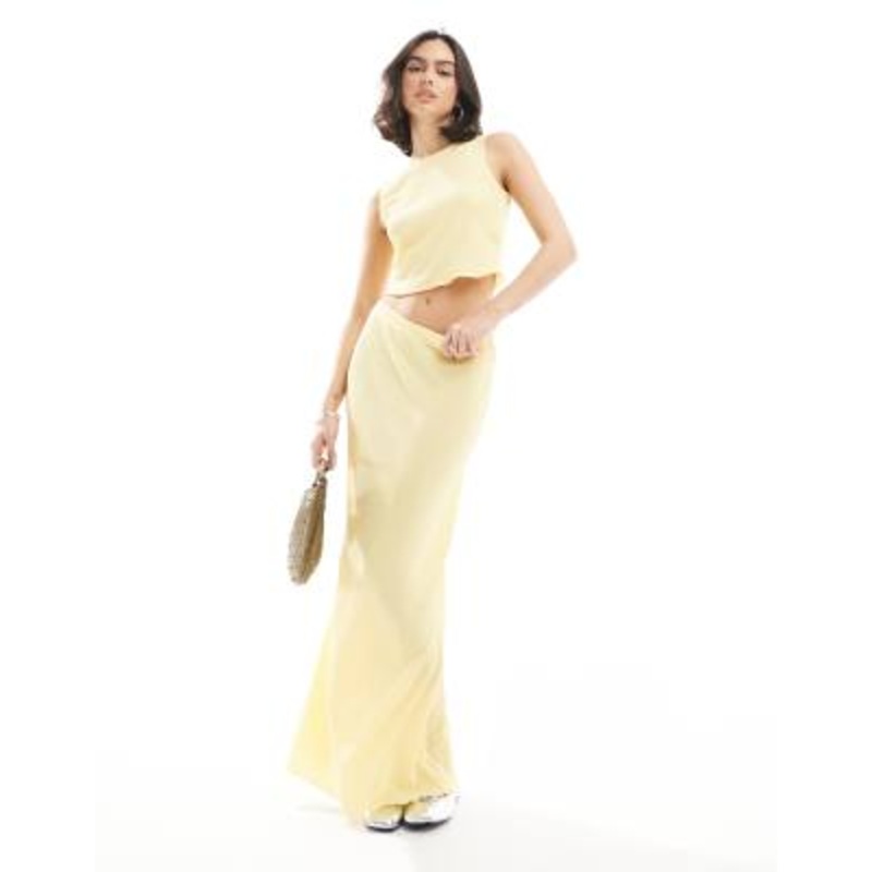 Vero Moda textured sleeveless top and maxi skirt set in pale banana