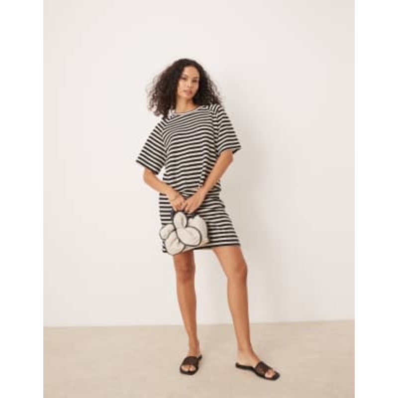 VILA crochet knit short sleeve T-shirt and mini skirt set in black and white