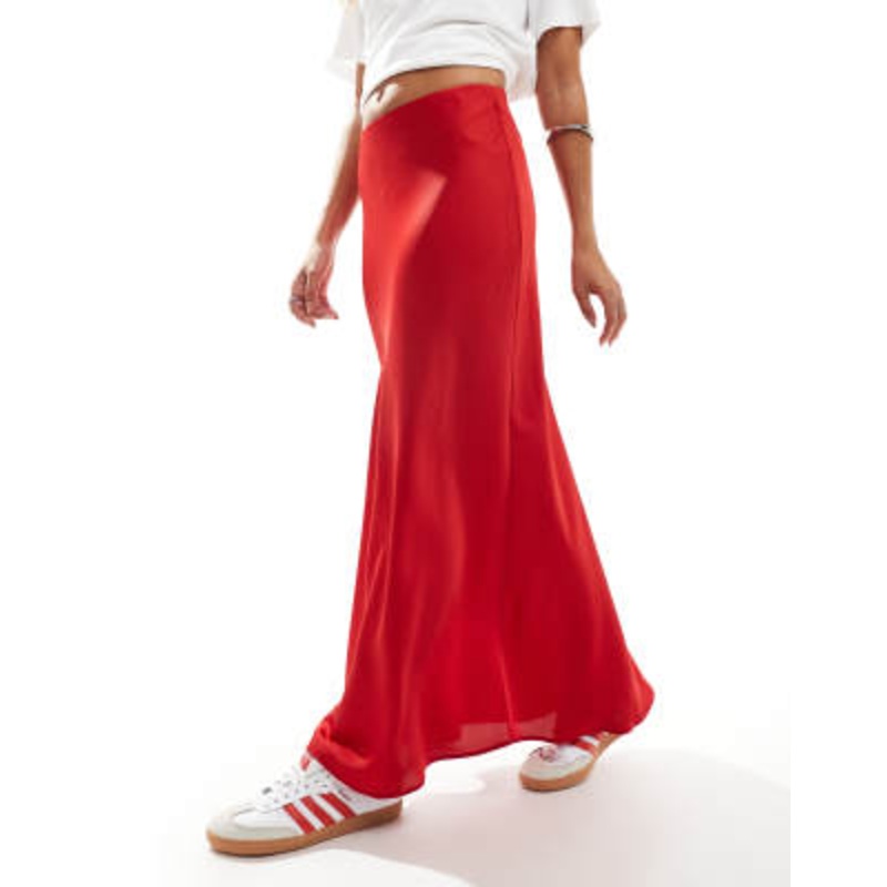 Vila satin maxi skirt in red