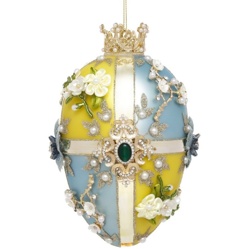 Faberge Jewel Egg Ornament, Blue Yellow, Quatro – 7 Inches