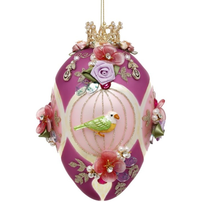Faberge Jewel Egg Ornament, Pink, Bird Cage – 7 Inches