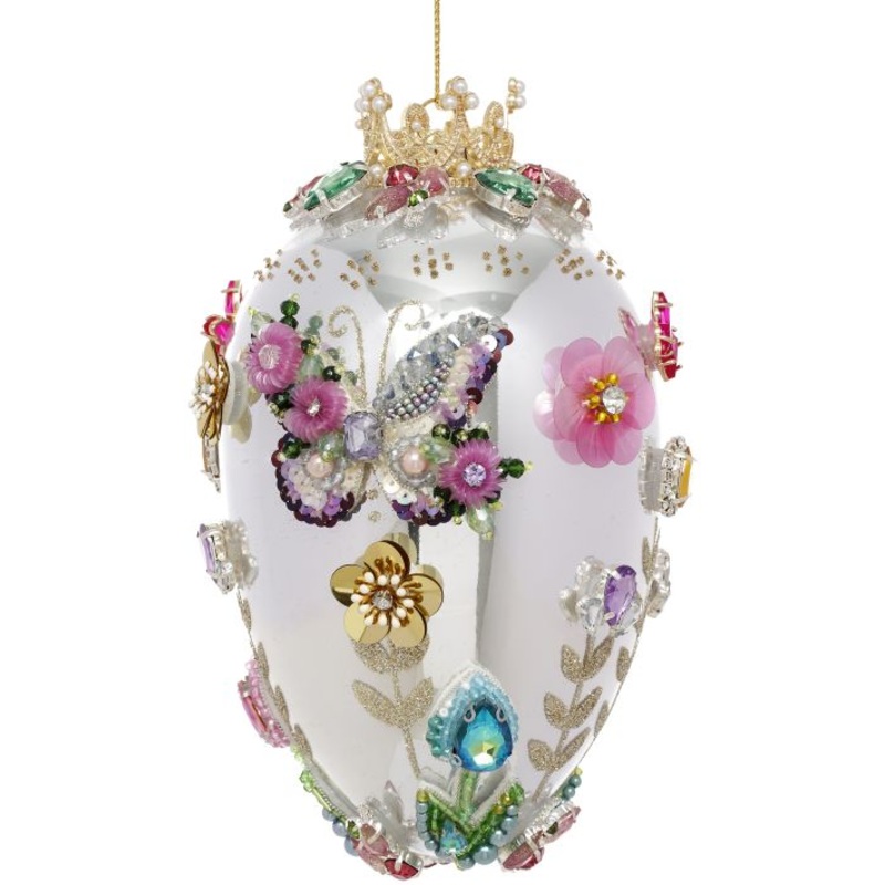 Faberge Jewel Egg Ornament, Blue, Butterfly – 7 Inches