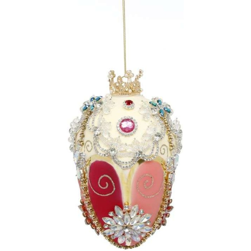 Faberge Jewel Egg Ornament Ivory/Rose 7″ w/ Free Shipping