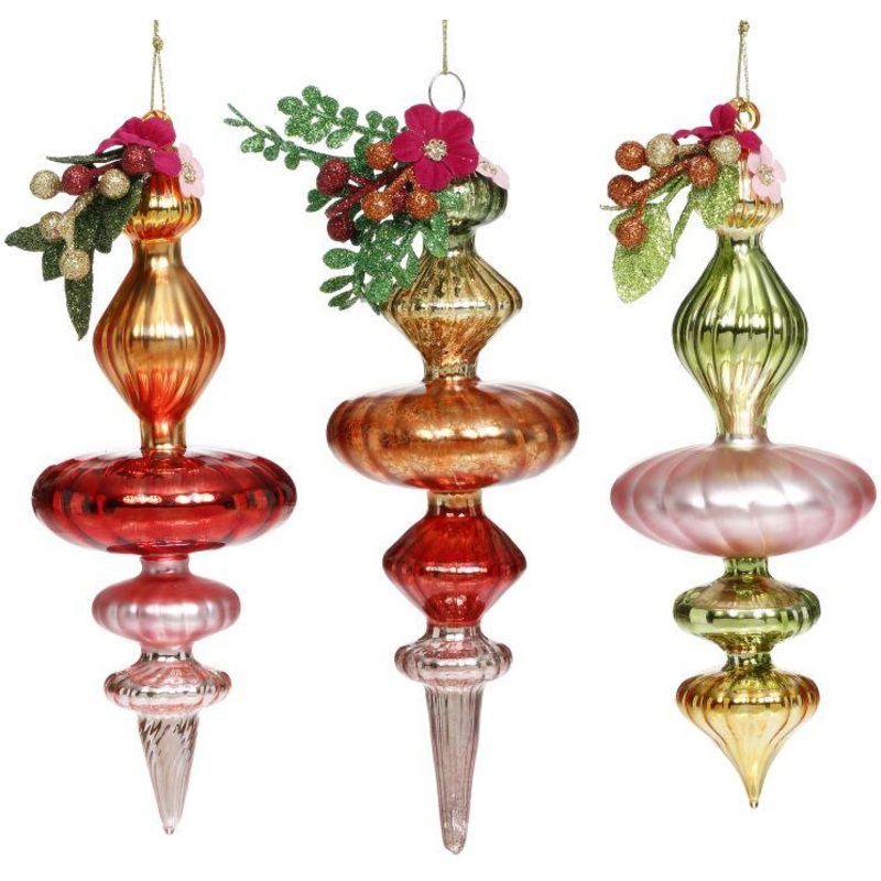 Floral Finial Ornament, Assortment of 3
