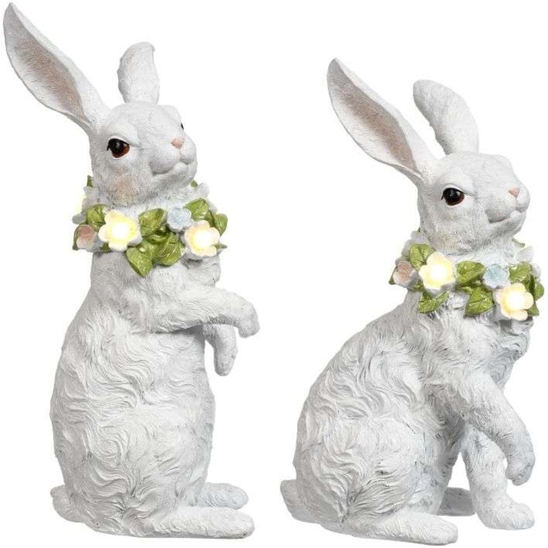 Lighted Bunny with Wreath,  -13-15 Inches, Set of 2