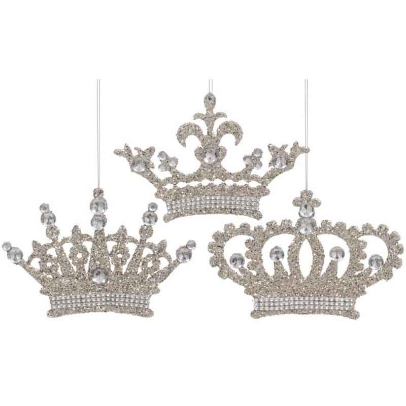 Sparkling Crown Ornament, Assortment of 3 – 5 Inches, Set of 12