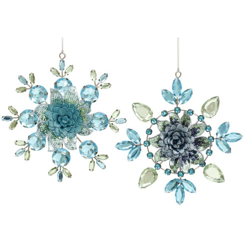 Blue Jeweled Snowflake Ornament, Assortment of 2 – 5 Inches