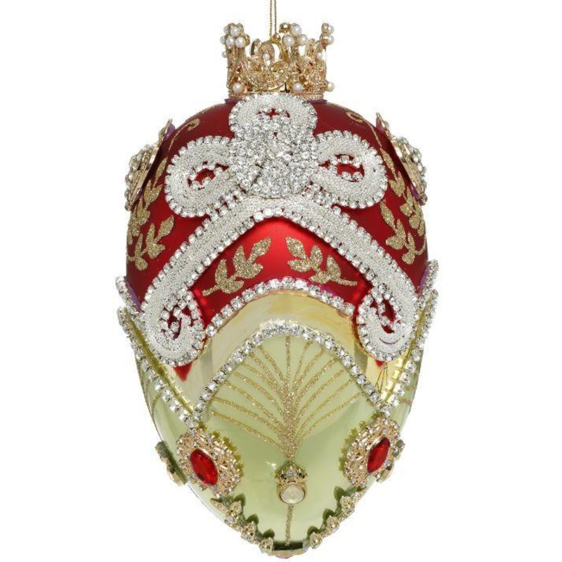 Faberge Jewel Egg Ornament , Green/Red  – 7 Inches