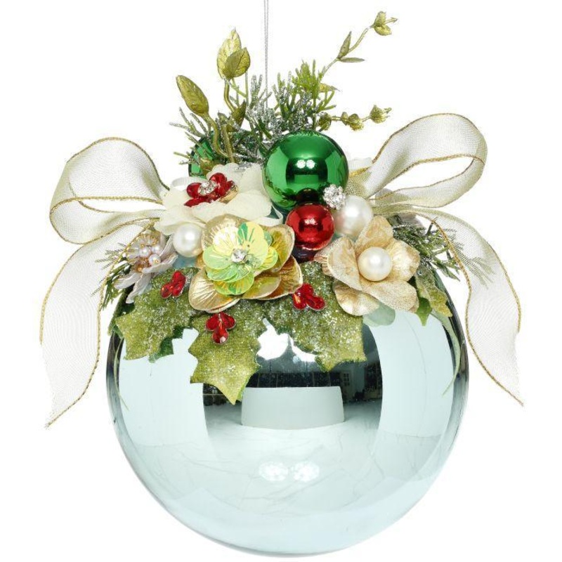Floral Jeweled Ornament, Shiny, Blue – 7.5 Inches