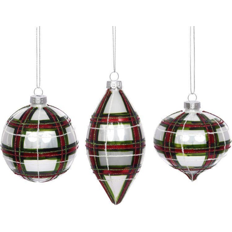 Red and Green Plaid Ornament, Assortment of 3 – 3 Inches