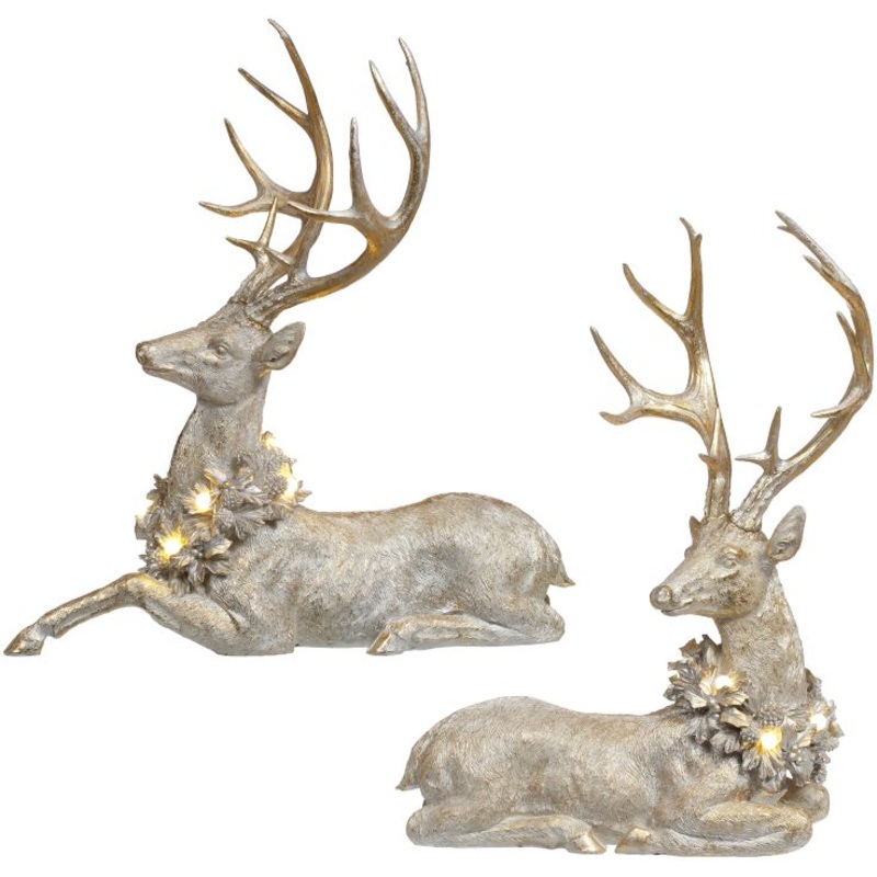Deer with Led Wreath,  – 20 x 21 Inches, Set of 2