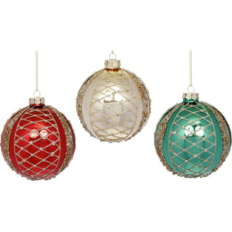 Net Ball Ornament, Assortment of 3 – 4 Inches, Set of 6