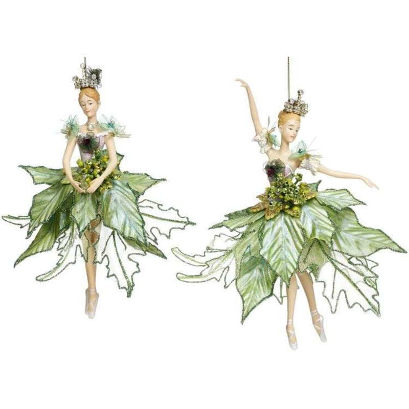 Ballerina Ornaments, Green,  – 10 Inches, Set of 2