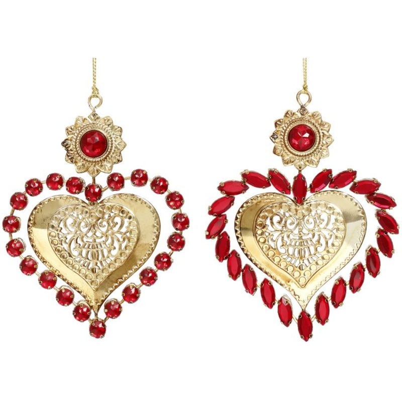 Jeweled Heart Ornament of 2 – 4 Inches