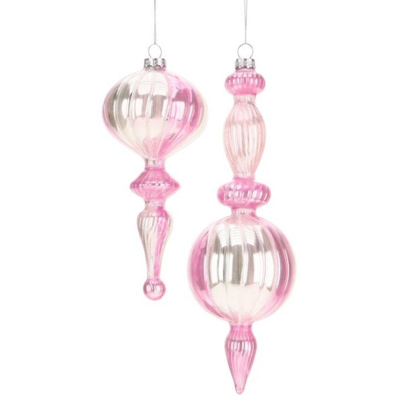Fancy Pink Striped Finial Ornament, Assortment of 2 – 7-10 Inches