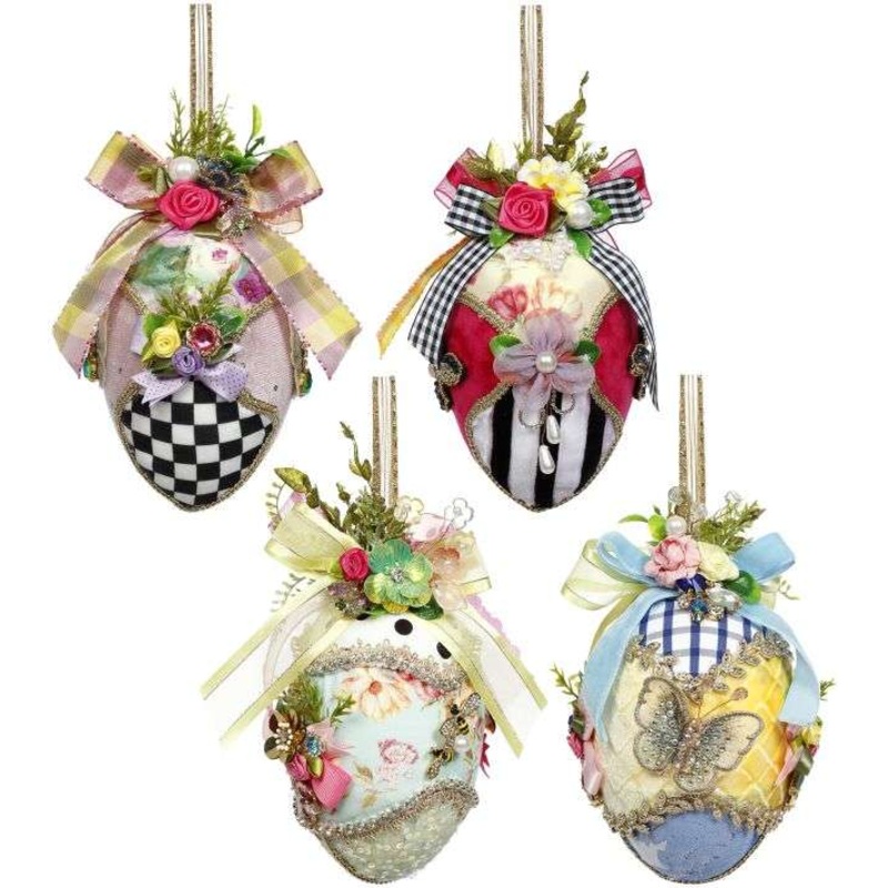 Fabric Jeweled Easter Eggs, Set of 4 – 6 Inches
