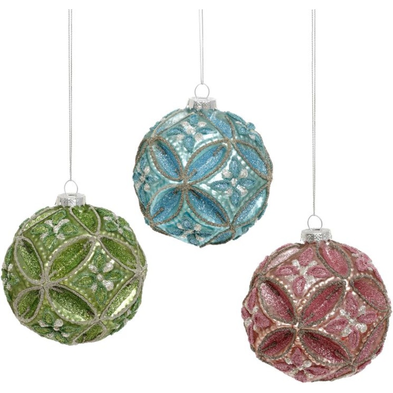 Poinsettia Glittered Ornament, Assortment of 3 – 4 Inches, Set of 6