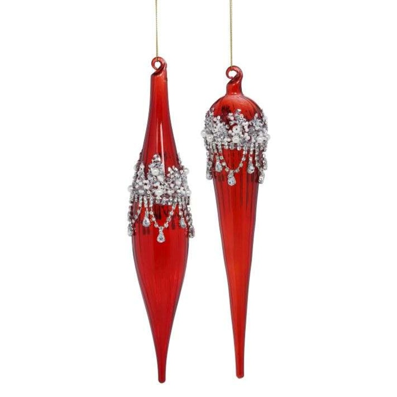 2 Red Vintage Jewel Ornaments 10 Inches Free Shipping