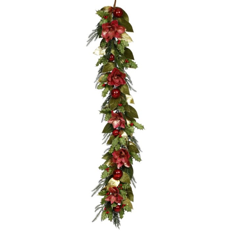 Glittered Magnolia Garland, RED- 72 Inches