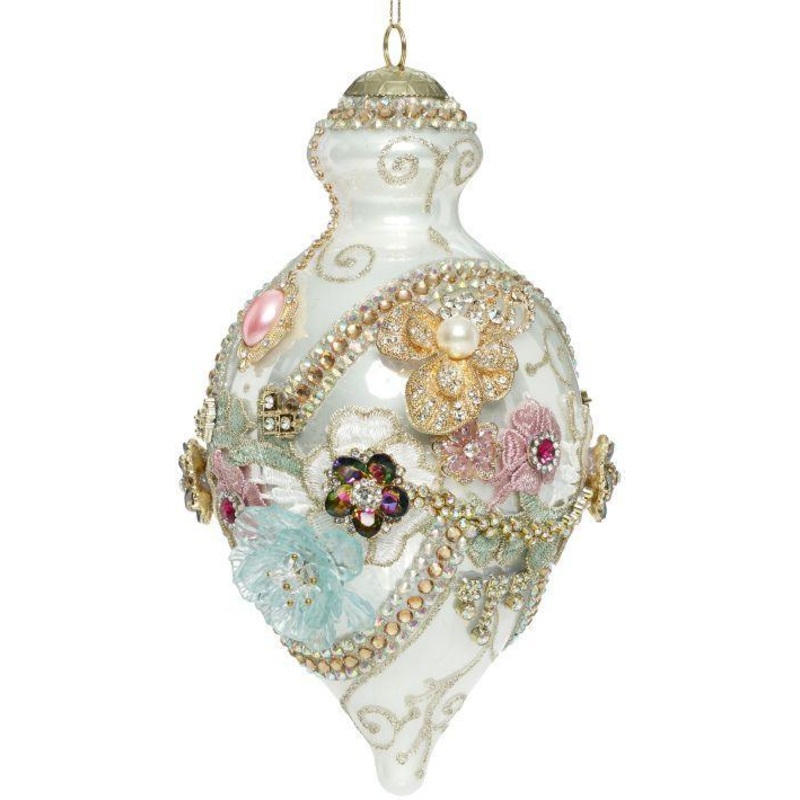 Kings Jewel Fancy Finial Ornament, White – 8 Inches