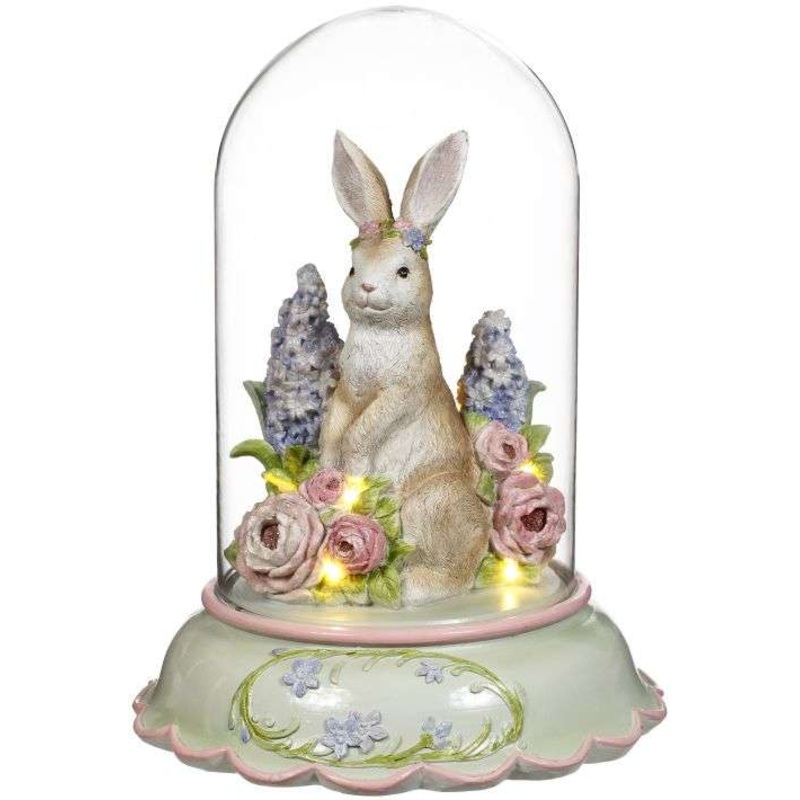 Lighted Bunny with Flower Dome – 12 Inches