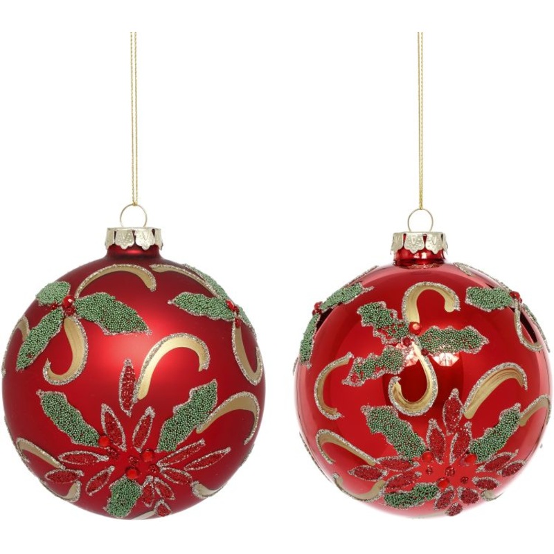 Poinsettia Jewell Ball Ornament, Assortment of 2 – 4 Inches, Set of 6
