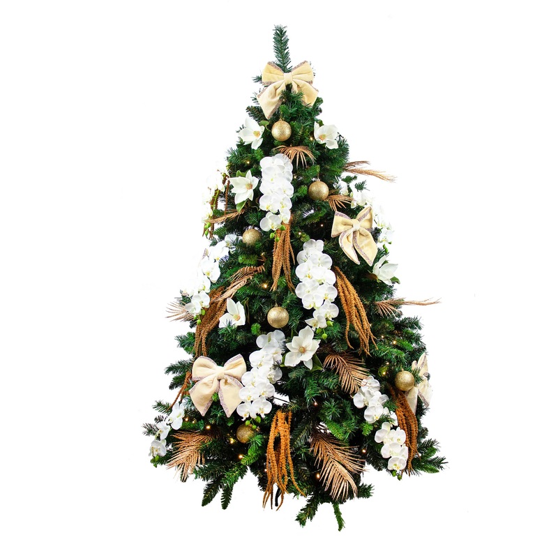 Floral Christmas Tree Dcor Set 2.1M | Orchids, Magnolias & Gold