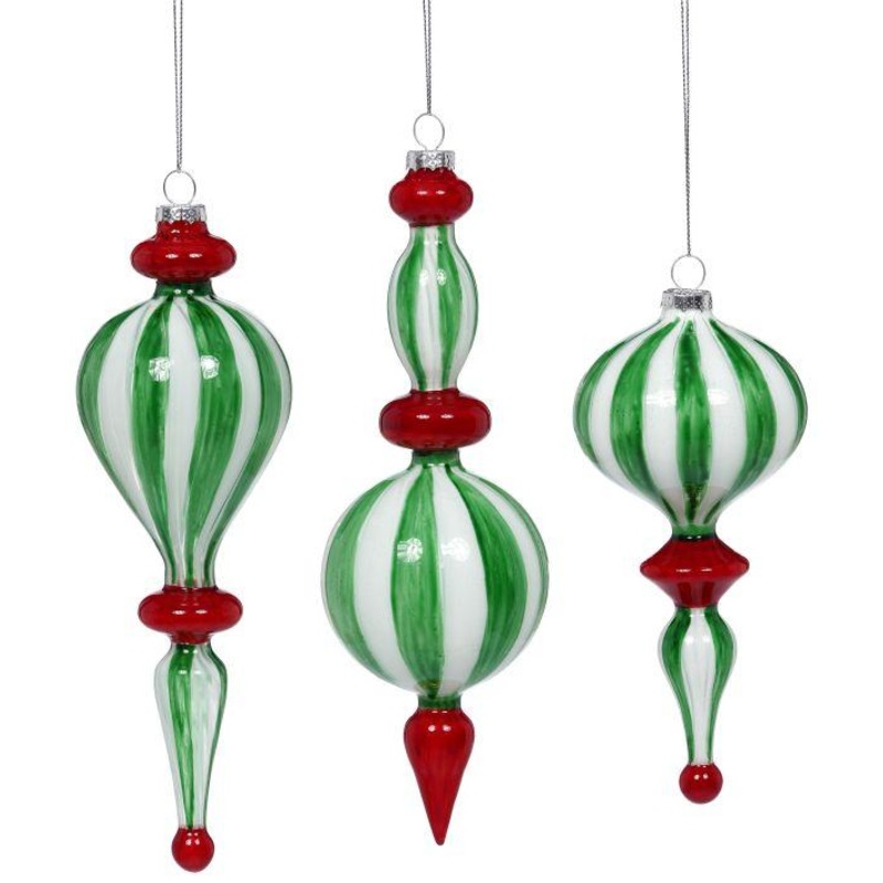 Peppermint Finial Ornament, Assortment of 3 – 7-11 Inches