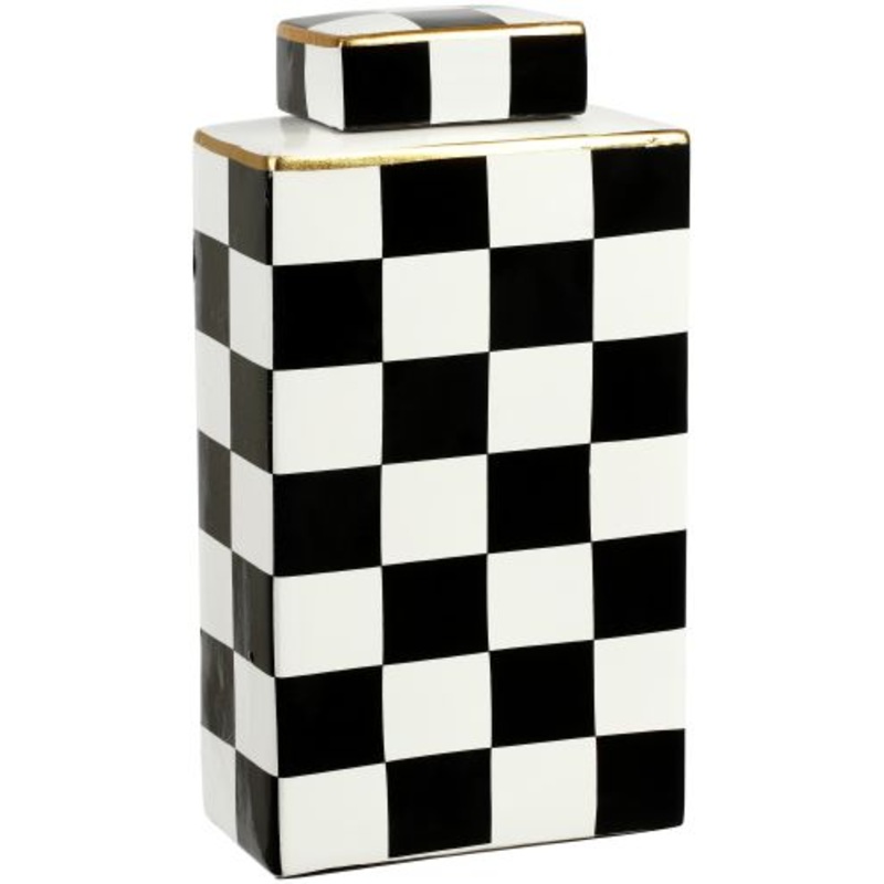 CHECKERED BOX JAR W/LID11.5”