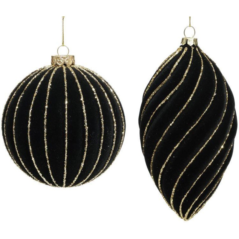 Flocked Stripe Ornament, Assortment of 2 – 4-5 Inches