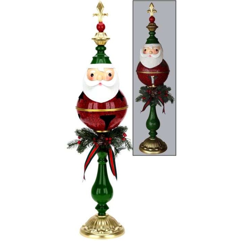 Lighted Santa with Holly Berry Finial – 35 Inches