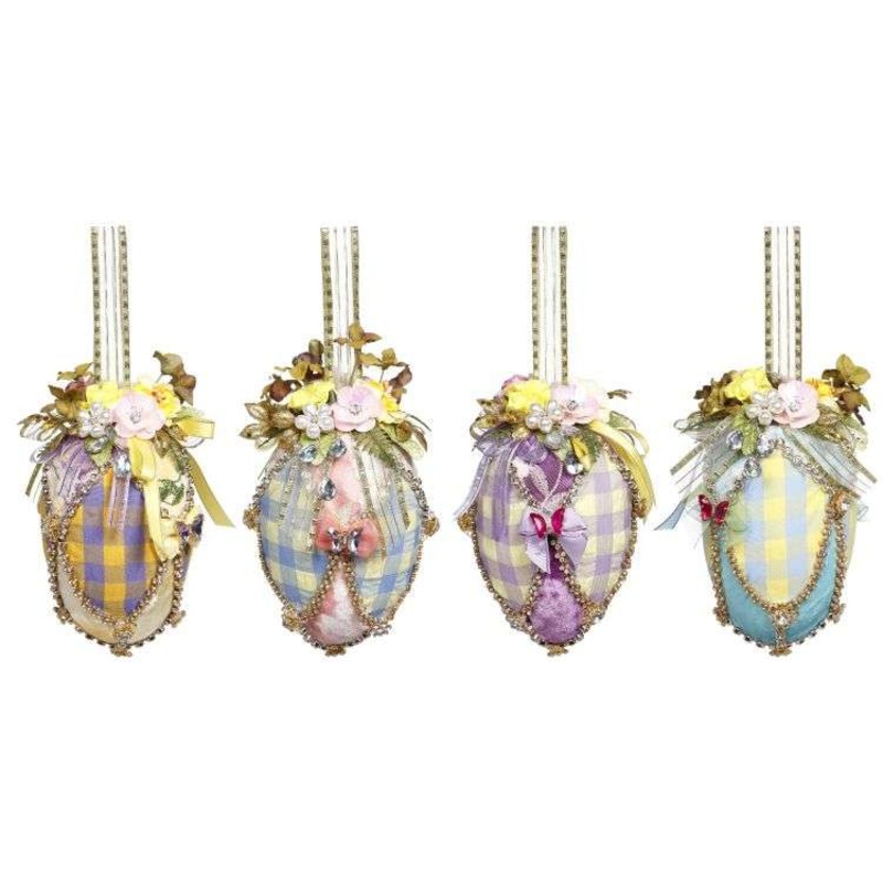 4 Plaid Easter Egg Ornaments, Free Shipping