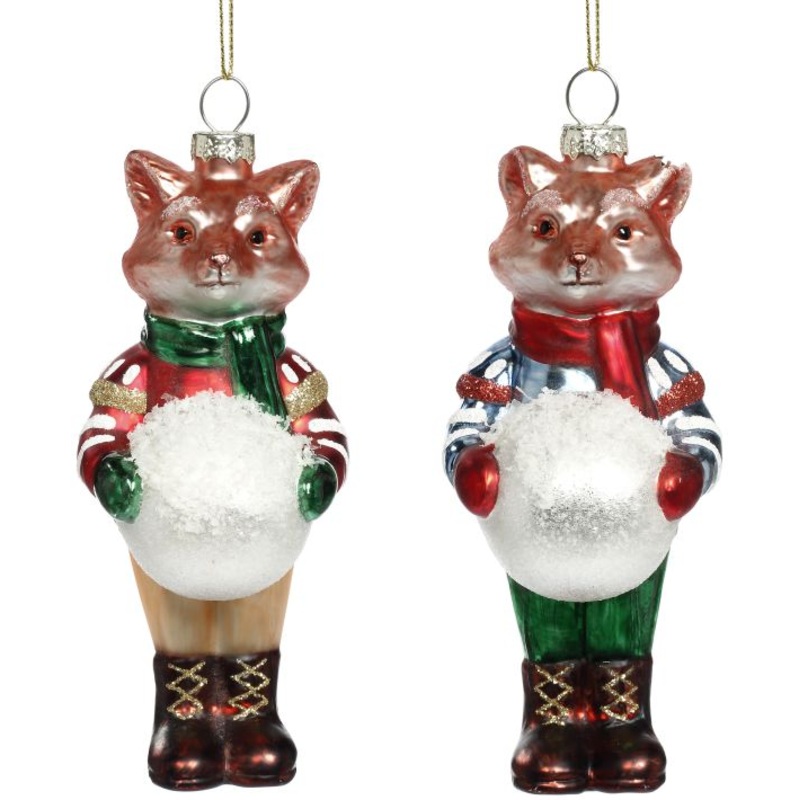 Festive Fox Ornament, Assortment of 2 – 5 Inches