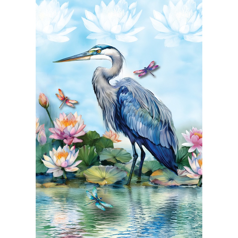 Heron and Lilies-Flag by Vivian Kaufman