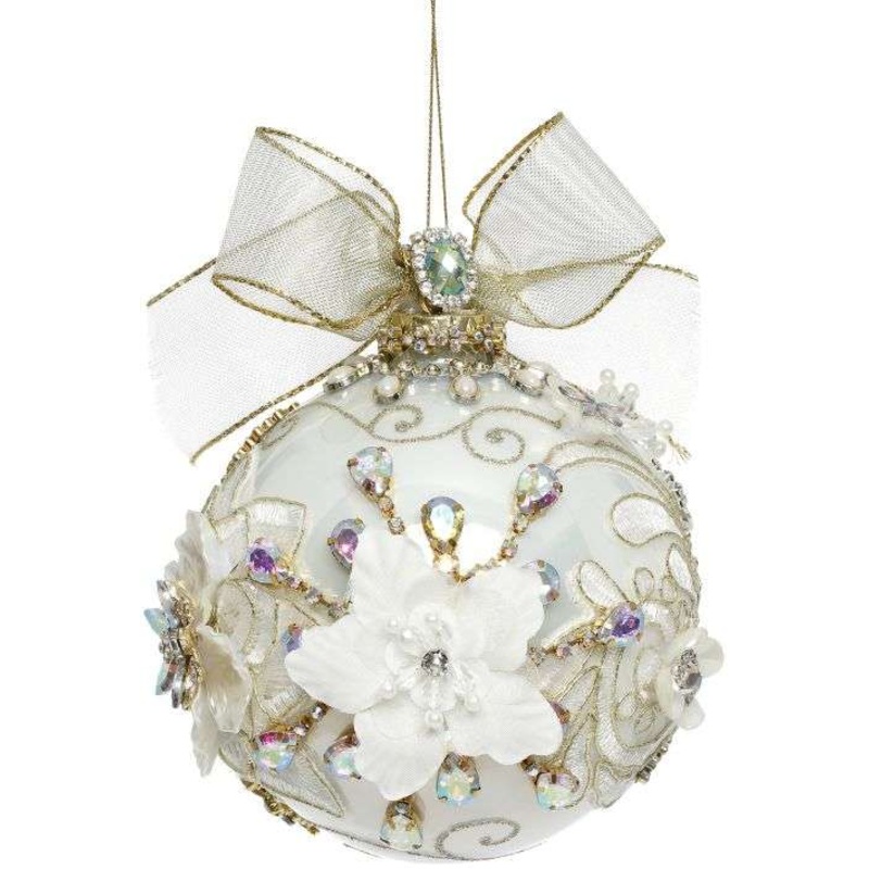 Kings Jewel Ball Ornament Ivory/Pearl 5″ w/ Free Shipping