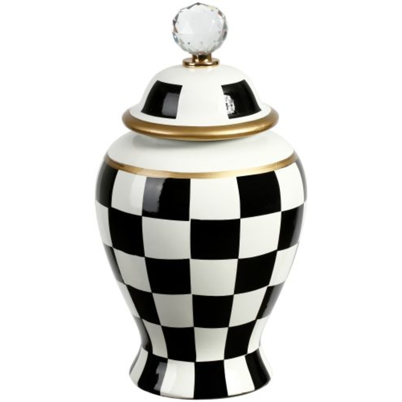 CHECKERED URN W/LID,S11.5”