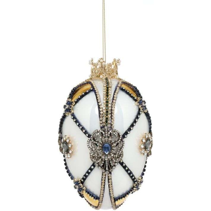 King’s Jewels Faberge Jeweled Egg Ornament Ivory and Gold 7″ – FREE SHIPPING