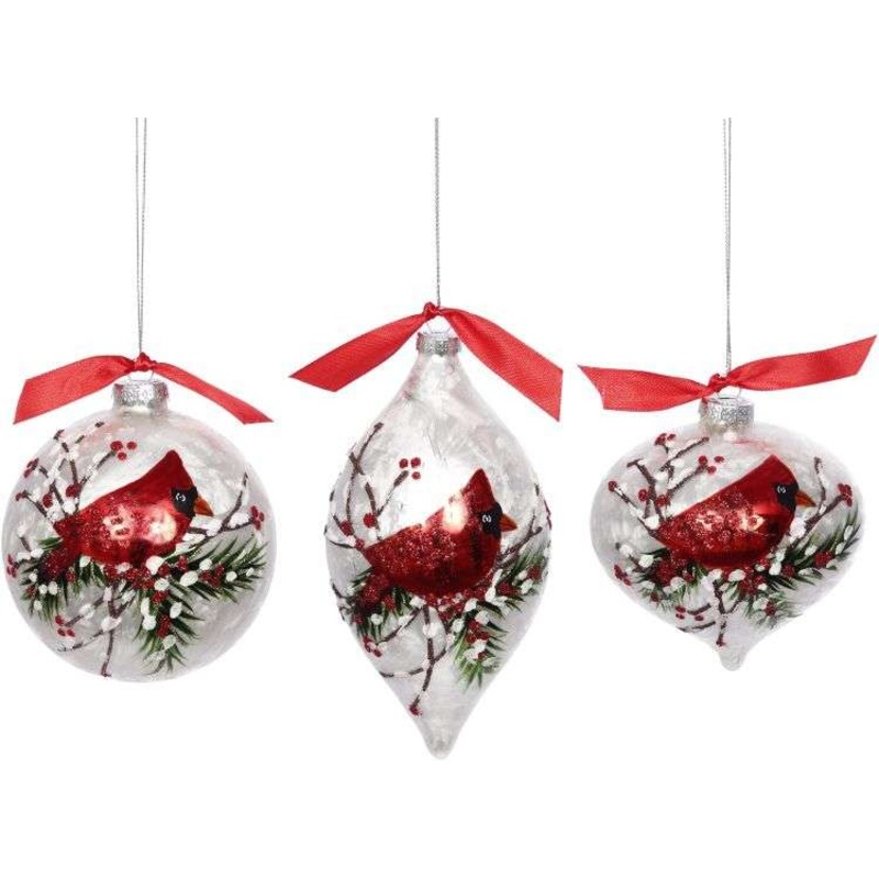 Cardinal Ball Ornament, Assortment of 3 – 4 Inches, Set of 6